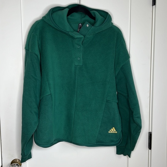 🛍️NEW Adidas Essentials Golden Logo Fleece Hoodie Women Green small nwt - Picture 6 of 6